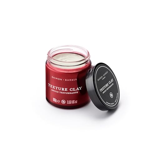 Daimon Barber Texture Clay, Matowe Wykończenie, Silne Utrzymanie, Glina do Stylizacji Włosów dla Mężczyzn, Do Krótkich Fryzur lub Dłuższych Naturalnych Stylów, Długotrwała i Łatwa do Wypłukania 100g