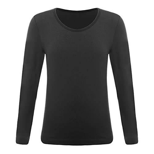 dPois - dPois Unisexe sous-Vêtements Thermiques pour Enfants Col Rond Haut Thermiques Fille Garçon Ado Manches Longues T-Shirt Tops Automne Hiver 2-14 Ans B Noir 12-14 Ans