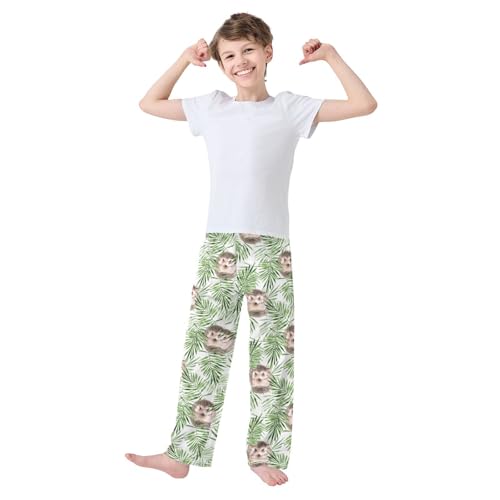 Hedgehog Palm Leaf Boys Long Pants Soft Trousers Elastic Waist Kids Lounge Bottoms with Pockets S-XL2