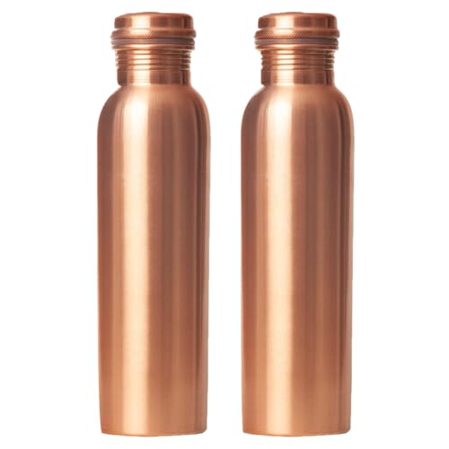 Image of ANARO Pure Copper Water Bottle with No Joint and | Leak Proof & Rust Proof I Copper Bottle for Home, School & Office | Matte Finish (Plain, 2)