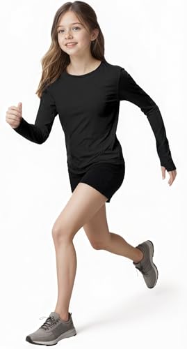 SELINK Girls Long Sleeve Athletic Shirts Crewneck Gym Tees Kids Quick Dry Lightweight Sports T Shirts Basic Tees3