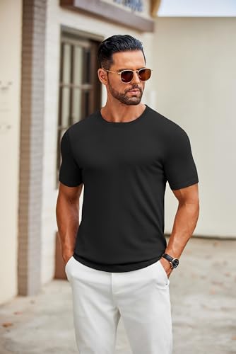 COOFANDY Mens Knit T-Shirts Casual Crewneck Short Sleeve Shirts Summer Tops Basic Pullover Tees2