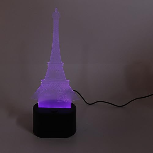 Cygmophing エッフェル塔 3D ランプ カラフルな調光 アクリル ナイトライト バックライト付き 9 着信音 デジタル カレンダー 時計 [4]