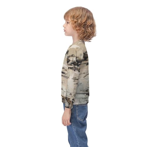 Retro Old Airplanes DrawingChildren's Casual Pullover Sweatshirt Loose Fit6-7Y3