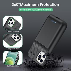 Miniatura 7 de Feob Funda de batería para iPhone 1212 Pro, mejorada 10800mAh Ultra-Slim Recargable Protector Cargador de Batería Extendida Caso - Negro