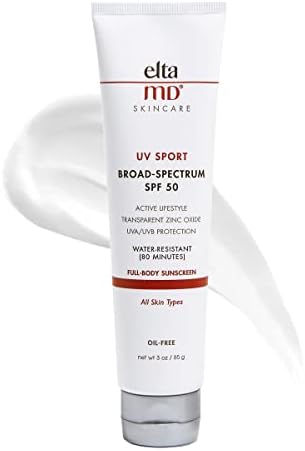 EltaMD UV Sport Broad Spectrum SPF 50 Sunscreen Sport Lotion, Body Sunscreen With UVA and UVB Protection, Water Resistant Up To 80 Minutes, Non-Greasy, Oil Free Formula With Zinc Oxide, 3 Oz Tube