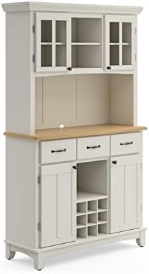 homestyles Buffets Off-White Server with Hutch and Natural Wood Top