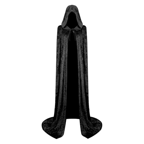 Fimyyao フード付きマント ベルベット ケープ フード付き ハロウィン ケープ 女性用 魔女 コスチューム 吸血鬼 マント ウィザード ローブ コスプレ, ブラック, Largeの商品画像（Amazon）
