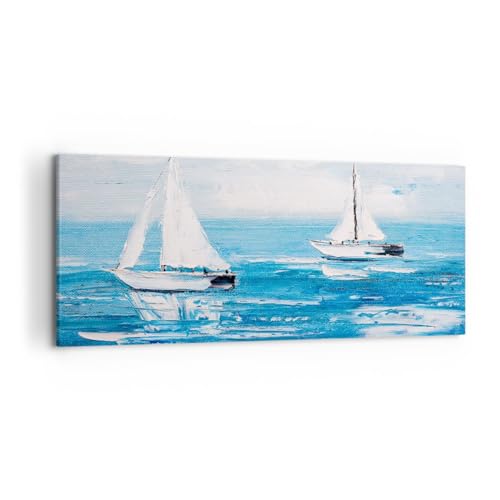 Quadri Moderni Soggiorno Paesaggio Barche A Vela Nautico Quadro su Tela 120x50cm Stampe da Parete Camera da Letto 1 pezzo Wall Art Canvas Grandi Decorazione Murale Grafica Immagini AB120x50-5413