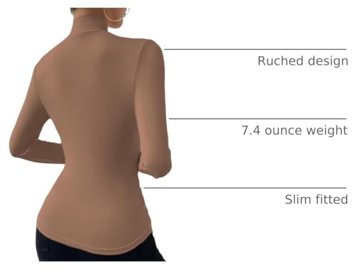 Image of SweatyRocks Women's Ruched Mock Neck Long Sleeve T Shirt Solid Slim Fitted Tee Tops