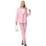 ZQBOX Ternos de calça para mulheres, ternos formais, blazer trespassado, conjuntos femininos de 2 peças, rosa, 50