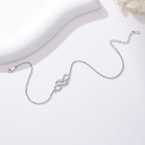 Image of Anklet for Women 925 Sterling Silver Double Infinity Ankle Bracelet Waterproof Summer Jewelry Anniversary Birthday Gifts for Her
