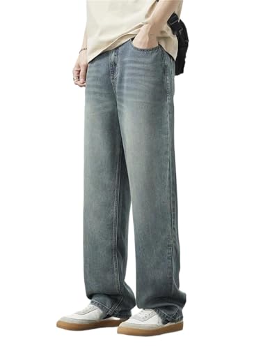 Mens Loose Fit Straight Leg Denim PantsVintage Casual Wide Leg Summer Streetwear Trousers