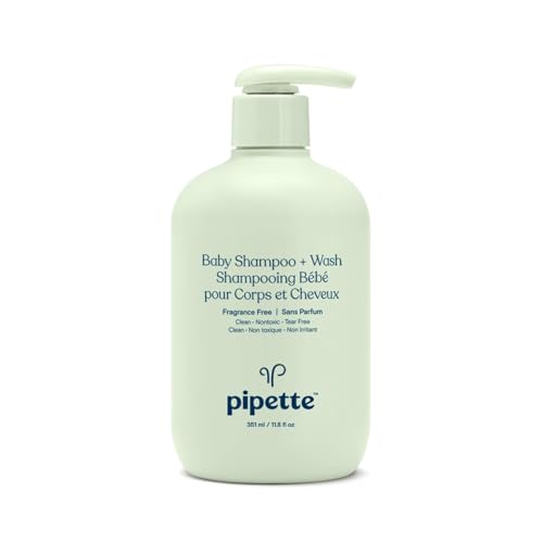 Pipette Baby Shampoo and Body Wash - Fragrance Free, Tear-Free Bath Time, Hypoallergenic, Moisturizing Plant-Derived Squalane, New Formula, 11.8 fl oz