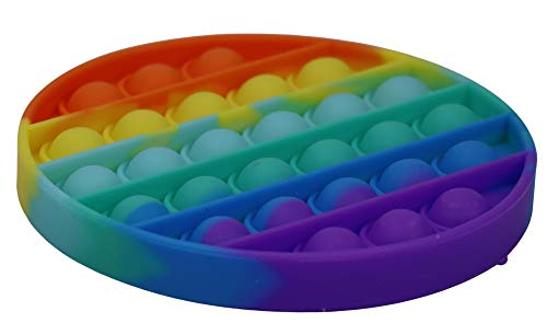 alldoro 63044 - Push & Play Silikon Fidget Spielzeug ca. 12 cm rund, Pop it Anti Stress Fingerspielzeug, Bubble Push Toy für Stressabbau, Geschicklichkeitsspiel für Kinder und Erwachsenen, Regenbogen