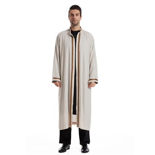 Arabic Men Stand Collar Open-style Cardigan Kaftan Muslim Brown Embroidery Cuff Thobe Coat