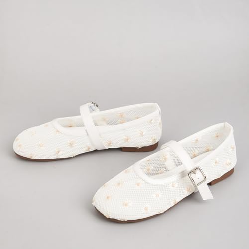 UFEDO Mesh Ballet Flats for Women Embroidered Floral Round Toe Mary Jane Flats2