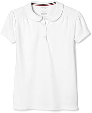 French Toast Girls' Big Short Sleeve Peter Pan Collar Polo Shirt, White, 14-16