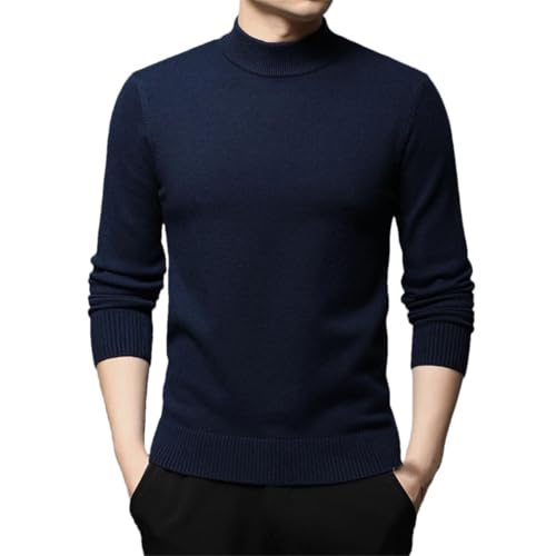 Men Basic Jumpers Pullover Knit Tops Autumn Winter Solid Color Mock Neck Sweater