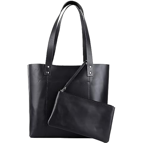 Genuine Leather Tote Bag for Women-Spacious, Versatile Work, Laptop, or Travel Tote w/Wristlet-Made to Last (Black) Cover