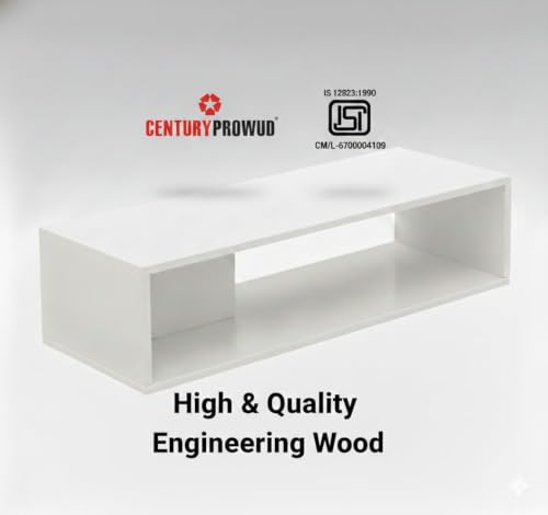 Image of FURLAY Aura Engineered Wood Coffee Table, Minimalist Matte White Coffee Table - 80cm Center Table with Asymmetrical Open Storage & Sleek Geometric Design for Living Room or Office (FWTC5-White)