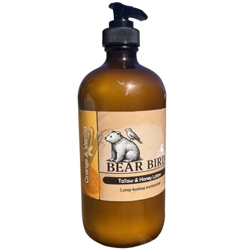 Bear Bird 100% Grass-Fed Tallow & Raw Honey Lotion with Olive Oil, Orange & Vanilla Essential Oils