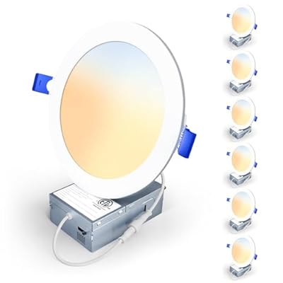 Veriligt 6 Pack 6 Inch 5CCT LED Recessed Light, Silm Canless Recessed Lighting, Dimmable, Damp Rated, 2700K-5000K Selectable, Wafer Ceiling Downlight with Junction Box, 1200LM, 12W 120V, ETL&FCC