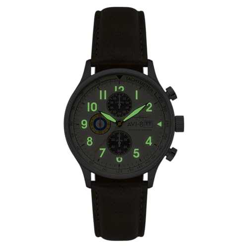 Image of AVI-8 Men's 43.5mm Hawker Hurricane Classic Chronograph Watch with Leather Strap AV-4011