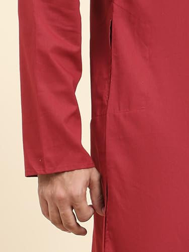 Image of Amazon Brand - Anarva Men's Cotton Solid Round Neck Kurta Long Sleeves Straight Knee Length Casual Shirt