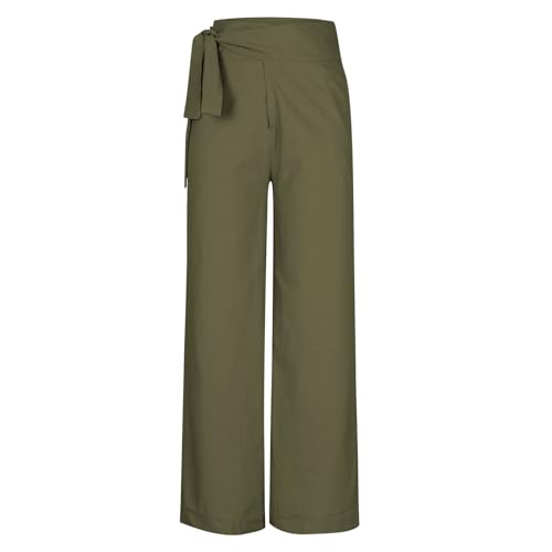 Women's 2024 Trendy High Waist Linen Pants Flowy Wide Leg Palazzo Pants Solid Dressy Fashion Self-tie Belted Pants4
