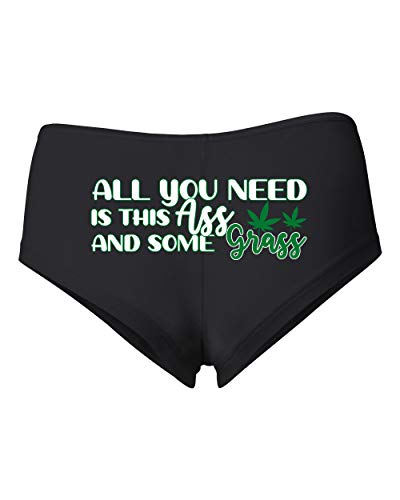 All You Need is this Ass and Some Grass Christmas Women's Cotton Spandex Booty Shorts Black, Small
