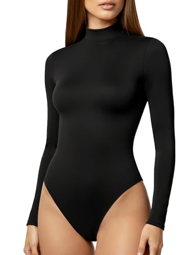 YOGINGO Bodysuit for Women Mock Turtle Neck Long Sleeve Basic Women Clothing Going Out Tops XS-2XL Size 2025 Fashion T-shirt Leotards for Womens Onesies Casual Stretchy Base Sexy Body Suits Jumpsuit