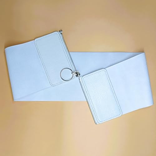 LET'S SHOPPING Women's Elastic Waist Belt for Women Dresses Round Locket Design Stretchy Corset Chain Closer Belt (White, 26 to 36 inches)4