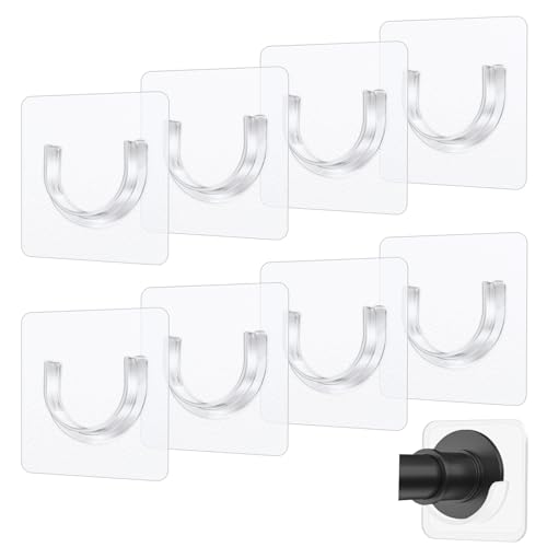 BOHUIZ 8 PCS Self Adhesive Shower Rod Holder, No Drilling Transparent Shower Curtain Holder Extendable Shower Curtain Pole Wall Pads for Wall Bathroom Wardrobe