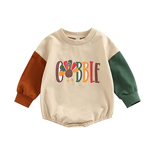 FYBITBO Thanksgiving Baby Girl Boy Outfit Turkey Pullover Sweatshirt Romper Long Sleeve Onesie Cute Fall Clothes (Turkey Onesie,0-3 Months)