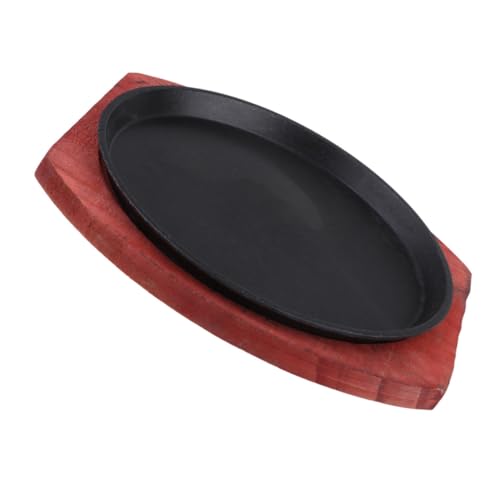 VALICLUD Juego De Sartén Para Fajitas y Plancha De Hierro Fundido Grueso 21 Cm, Superficie Antiadherente, Para Cocina De Inducción y Gas, Uso Doméstico y Restaurante, Incluye Bandeja Redonda De Madera