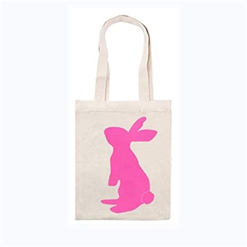Easter Bunny Printed Basket, Holiday Rabbit Canvas Bag Candy Carry Bag Easter Eggs Gift for Easter School Home Party Supplies Holiday Decoration,Pink