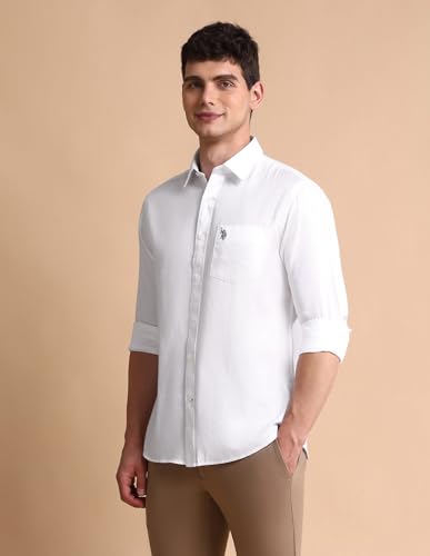 Image of U.S. Polo ASSN. Solid Tailored Fit Cotton Shirts for Men - Full Sleeve Mens Casual Shirts