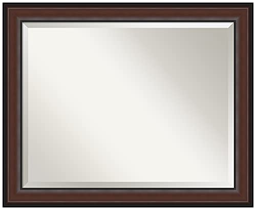 Amanti Art Brown Wall Mirror 27x33 Harvard Walnut Rectangle Bathroom Mirror for Wall Decor Living Room, Large Traditional Frame, Hangs Horizonally and Vertically, Bathroom Decor, Beveled Edge