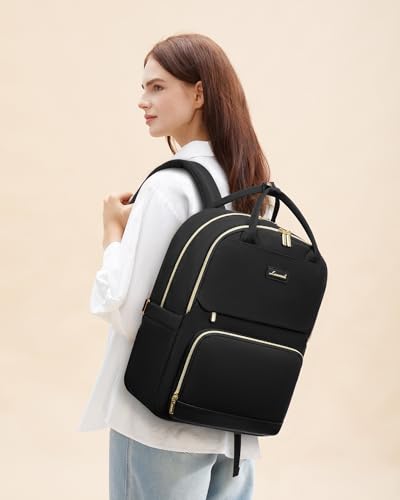 Image of LOVEVOOK Laptop Backpack for Women with Giant Tumbler Holder Pocket, 15.6 inch Travel Work Backpack Purse for Teacher Nurse, Waterproof College Book Bag Casual Daypack, Black