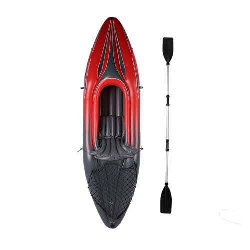Kayak Inflable, Kayak Inflable Antienvejecimiento para 1 con Paleta de Bomba Manual para Aventura (Rojo)