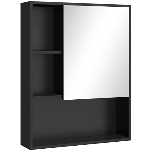 kleankin Armadietto Bagno a Specchio 60x15x76 cm Nero