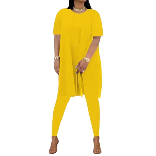 HBQ Womens 2 Piece Outfits Tracksuits Short Sleeve Tunic Tops Bodycon High Waist Leggings Pants