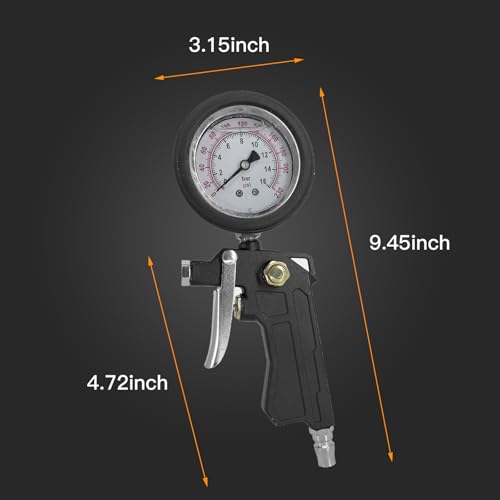 Image of Tire Inflator with Pressure Gauge, Heavy Duty Air Chuck with Gauge Rubber Hose for Air Compressor Tire Inflator Attachment, 230PSI, 16BAR