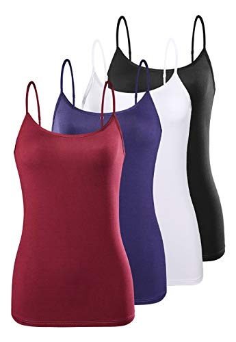 AMVELOP Basic Camisole for Women Tank Top Adjustable Spaghetti Strap Camis Super Soft Undershirts 4 Pack Black White Navy Wine Red M