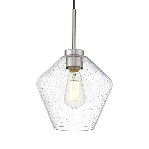 🔥 Hot Deals Autelo Clear Seeded Pendant Light, Kitchen Hanging Light Fixture with Bubble Glass in Brushed Nickel for Dining Room H9003M ST