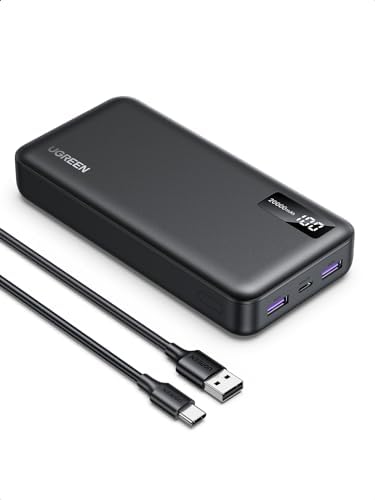 UGREEN 20000mAh Power Bank with 3-port, 0.5M Cable, 22.5W Portable Charger USB Type C Input and Output, PD 3.0 Fast Charging Battery Pack Compatible with iPhone 17/16/15, Galaxy S25/S24, Pixel 8, ipad