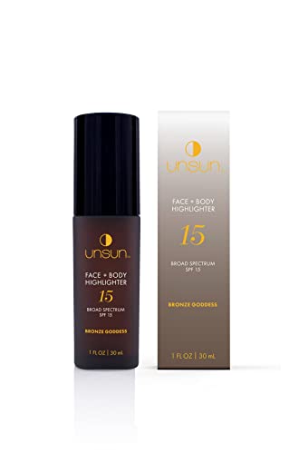 Unsun Face & Body Mineral Highlighter With Broad Spectrum Spf 15 - Liquid Illuminator Makeup, Adds Natural Glow - 1 Fl Oz, Bronze Goddess #TOP1