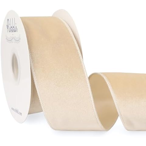 Ribbli Ivory Velvet Wired Ribbon 2.5 Inch Velvet with Satin Christmas Ribbon for Gift Wrapping Christmas Tree Decoration Crafts Wreaths Supplies-Continuous 10 Yards Cover