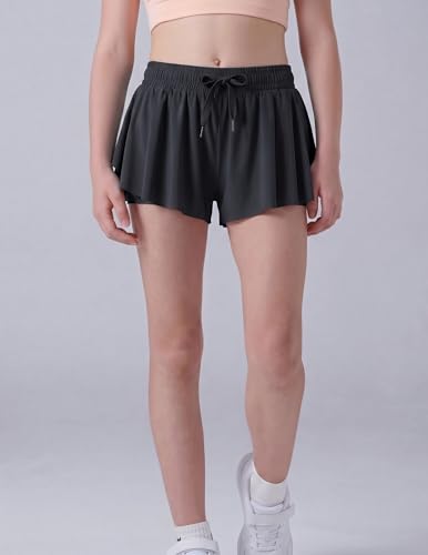 Image of 1 or 3 Pack Girls Flowy Shorts with Spandex Liner & Pocket, 2-in-1 Athletic Butterfly Shorts for Running Dance